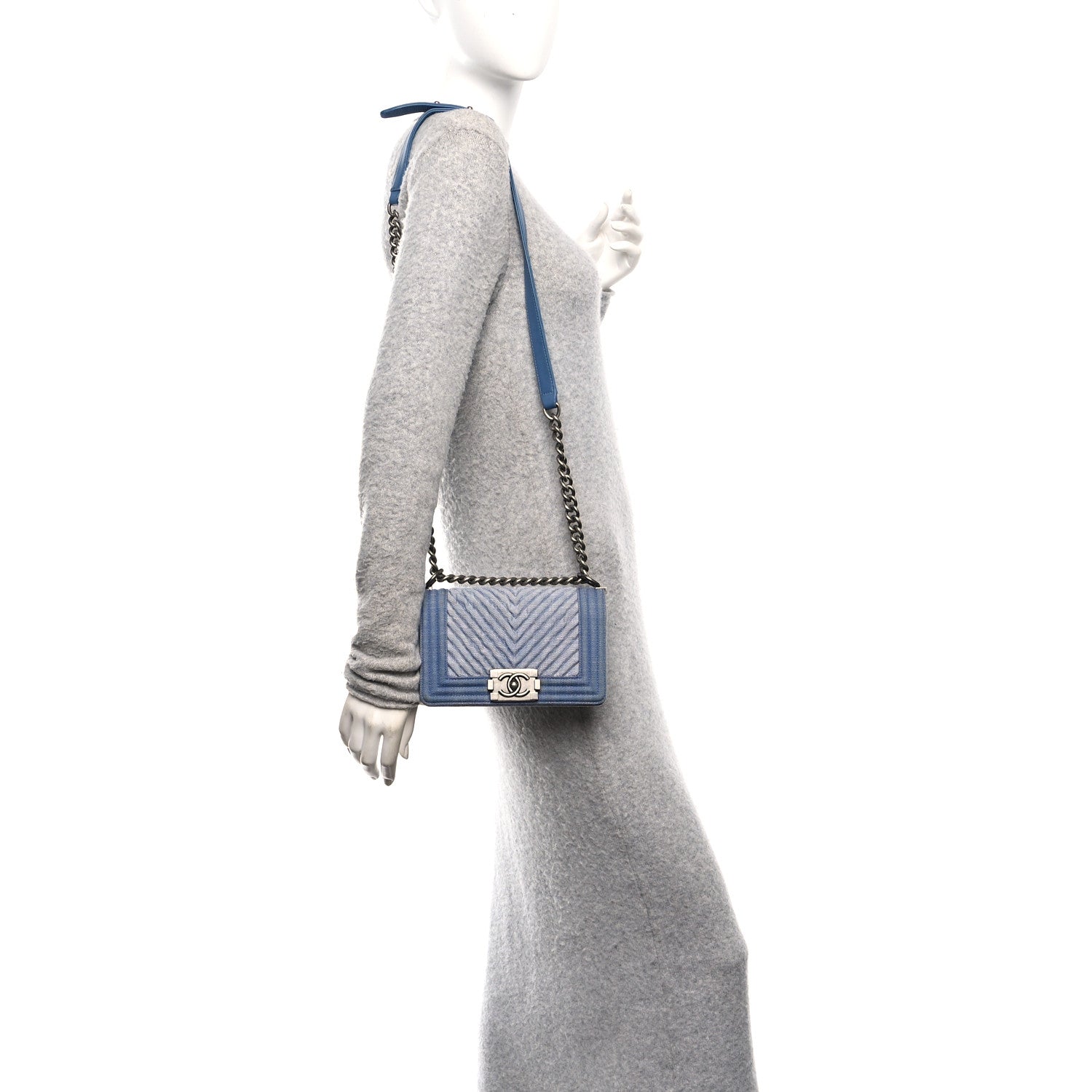 Chanel Denim Chevron Small Boy Flap Light Blue