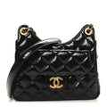 Chanel Shiny Crumpled Calfskin Quilted Small Wavy CC Hobo Black