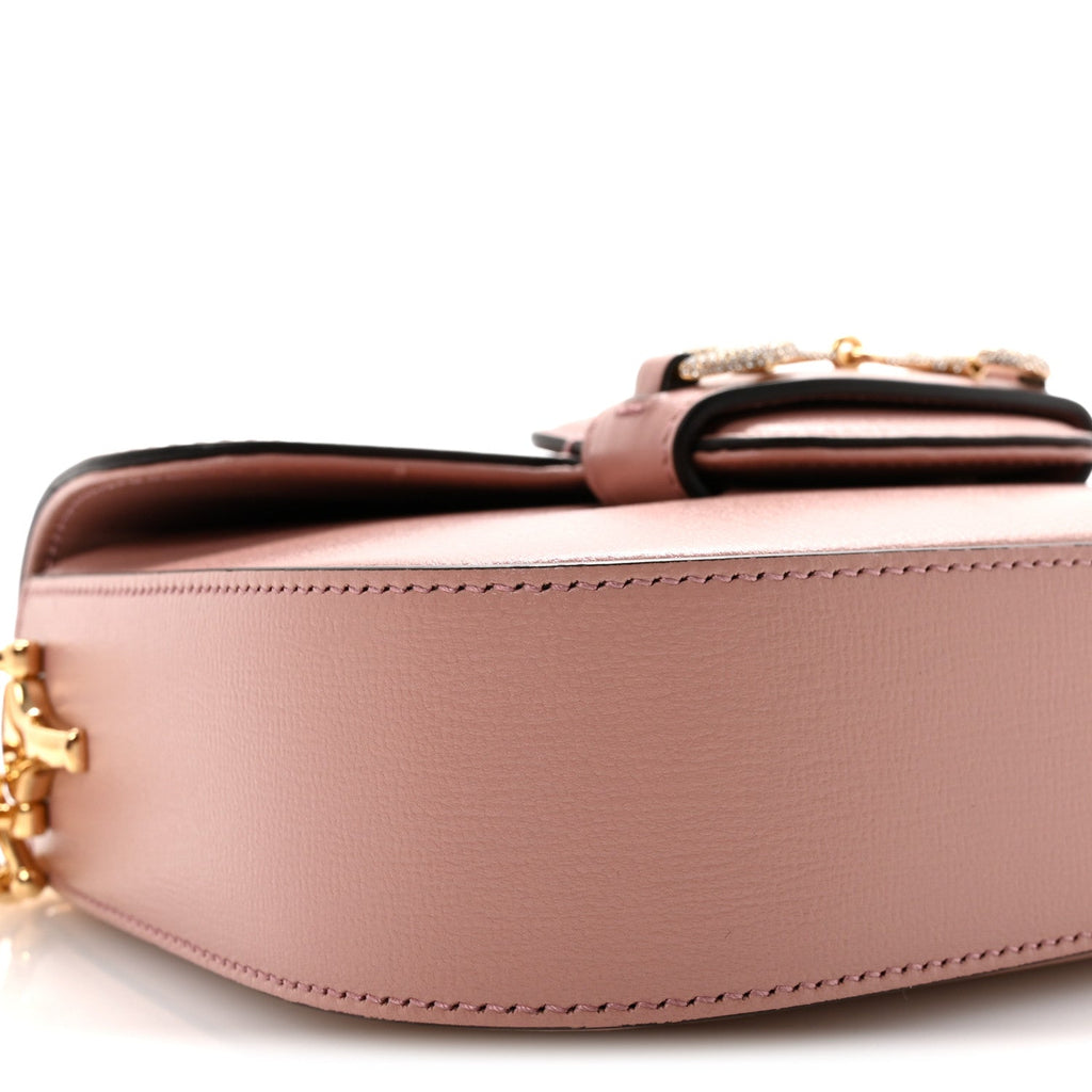 Gucci Azalea Calfskin Crystal GG Monogram Mini Horsebit 1955 Shoulder Bag Pink