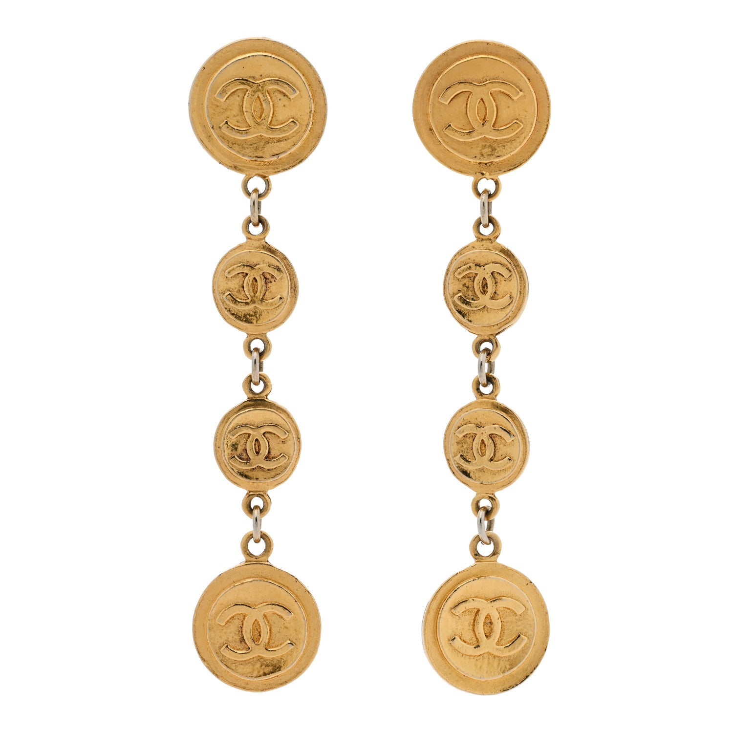 Metal CC Medallion Clip On Earrings Gold