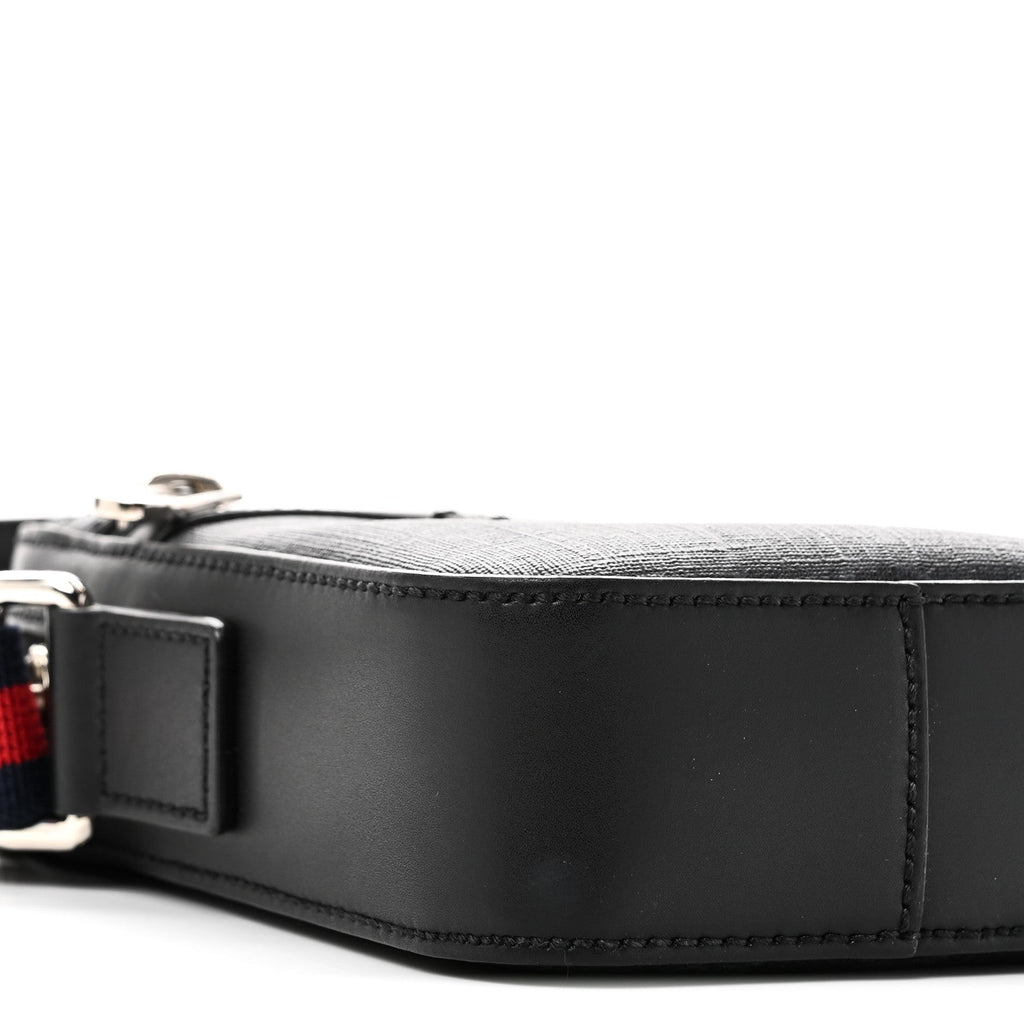 Gucci GG Supreme Monogram Appia Calfskin Web Small Camera Messenger Bag Black Grey