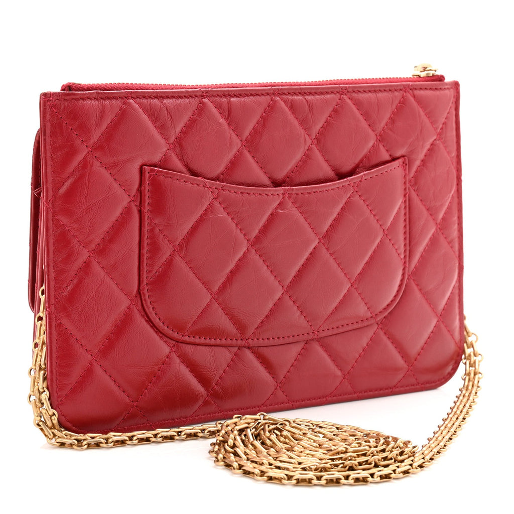 Aged Calfskin Quilted 2.55 Reissue Chain Wallet Red