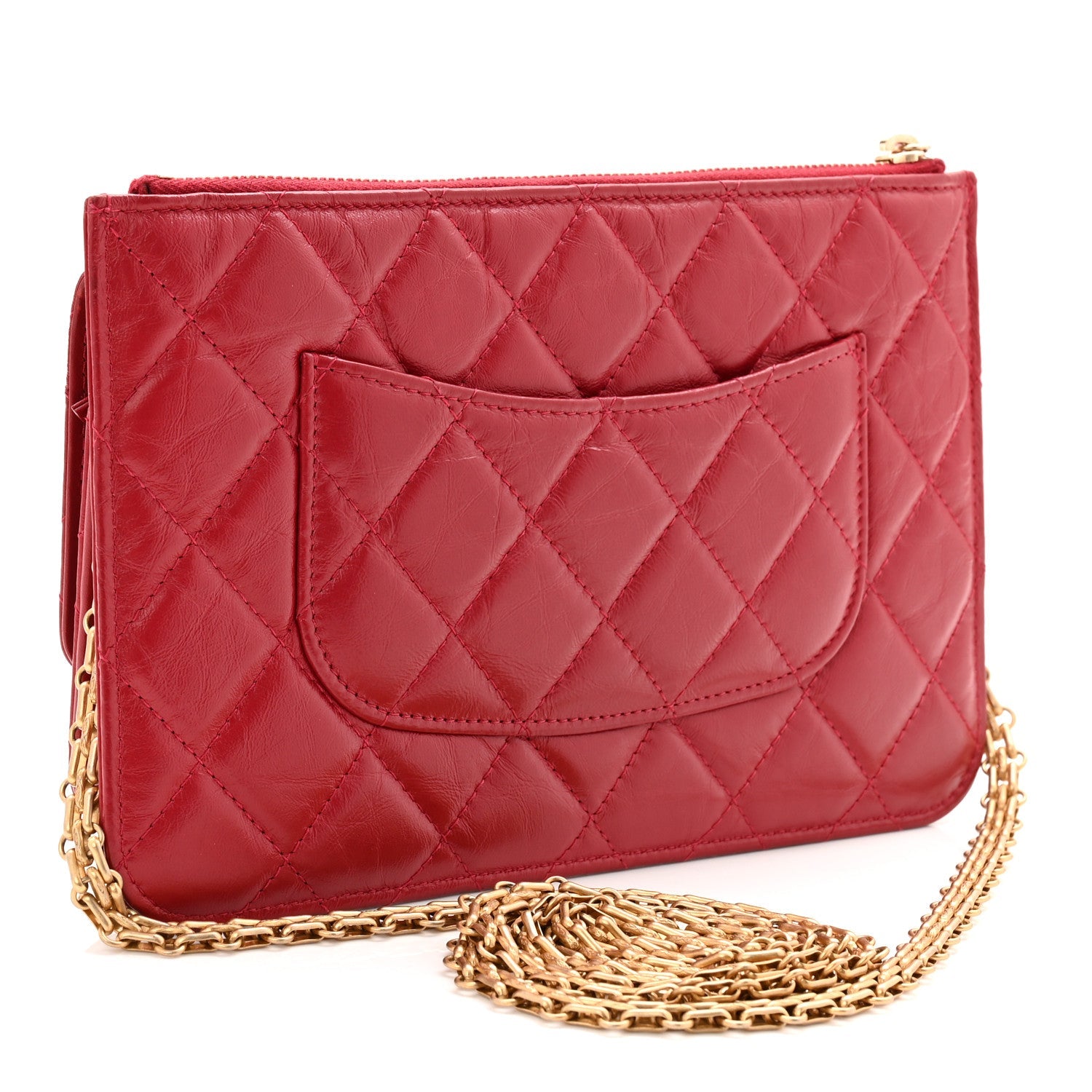 Aged Calfskin Quilted 2.55 Reissue Chain Wallet Red