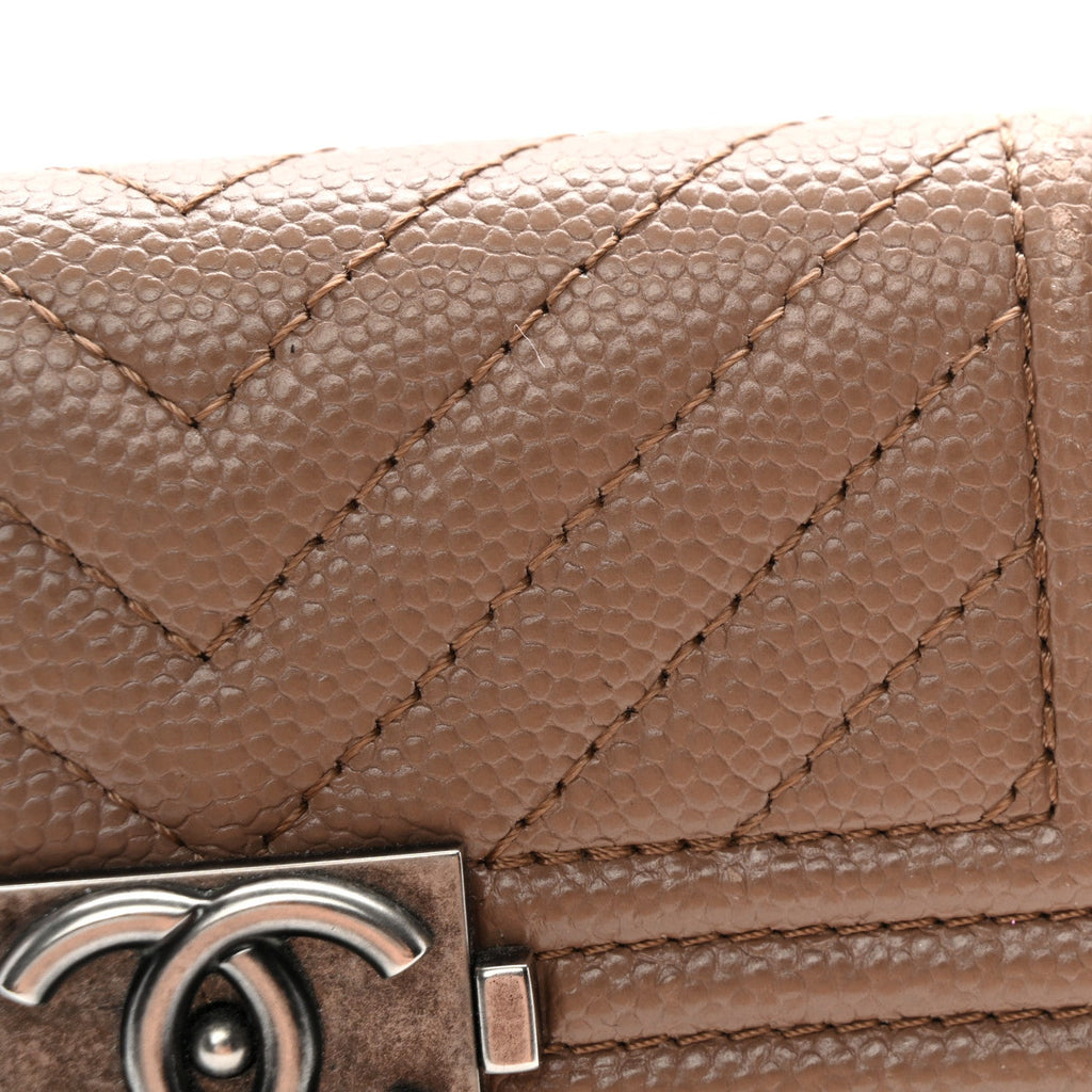 Caviar Chevron Quilted Boy Card Holder Dark Beige