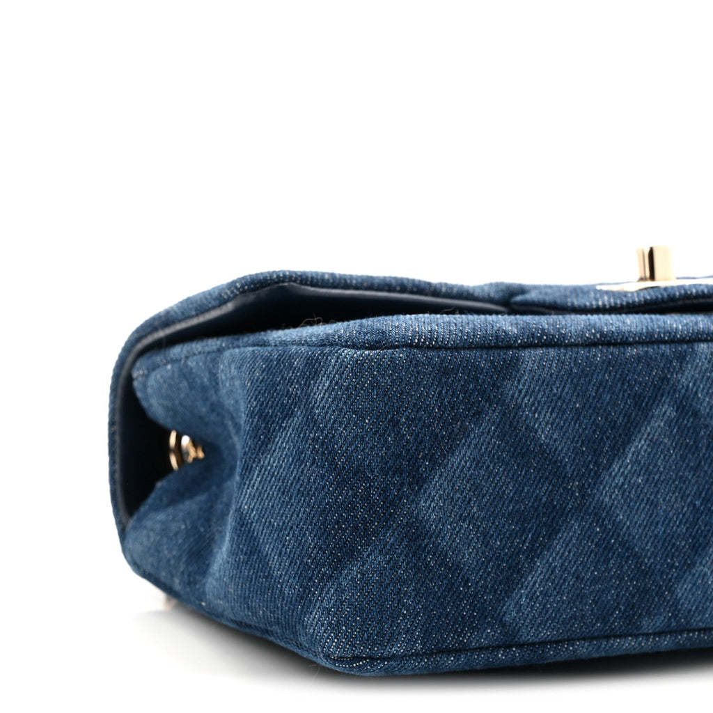 Chanel Printed Denim Quilted Mini Rectangular Flap Dark Blue