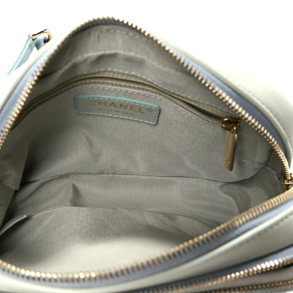 Chanel Goatskin Quilted Tri-Color In & Out Waist Bag Green Blue Pink