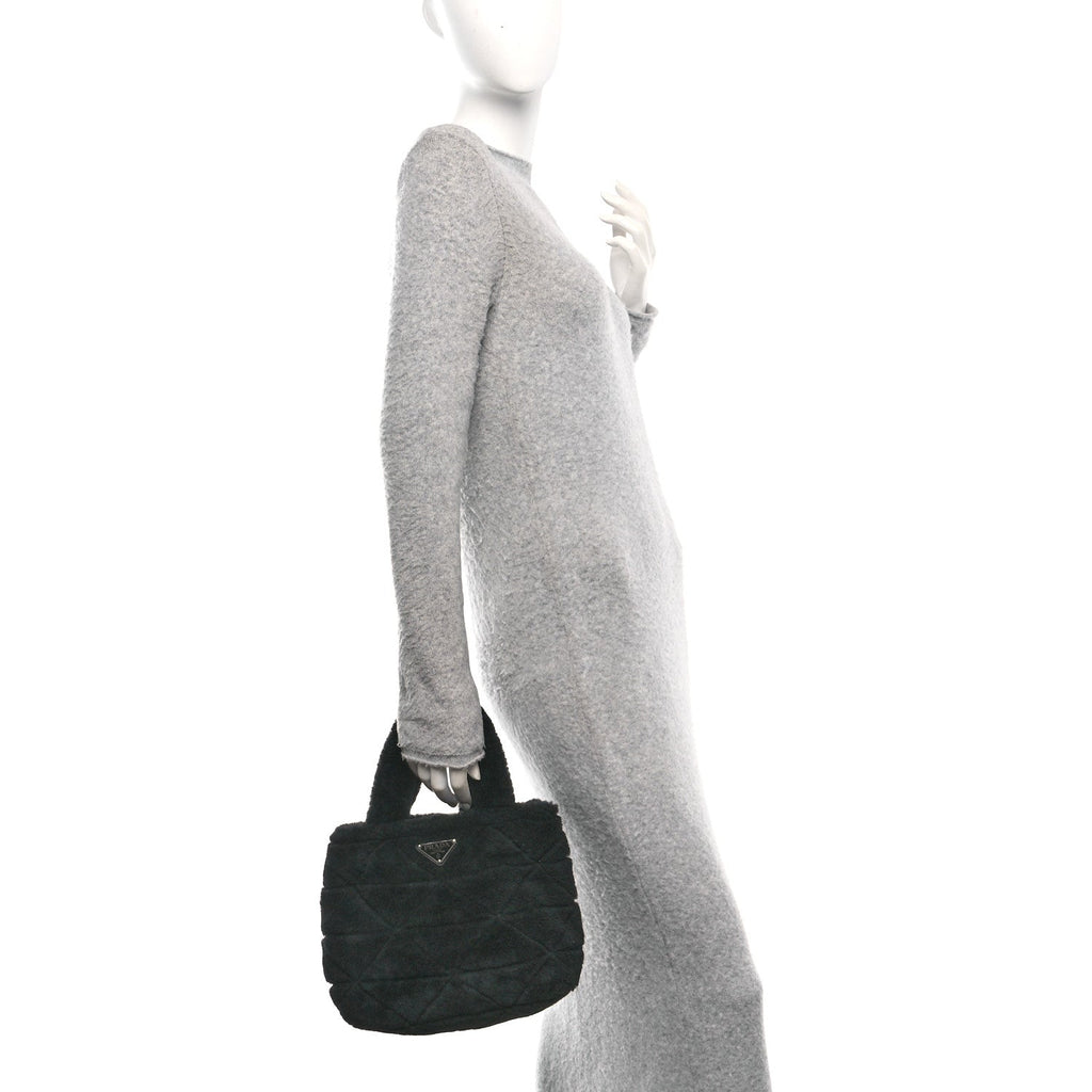 Prada Shearling Nappa Triangle Quilted Patchwork System Tote Black