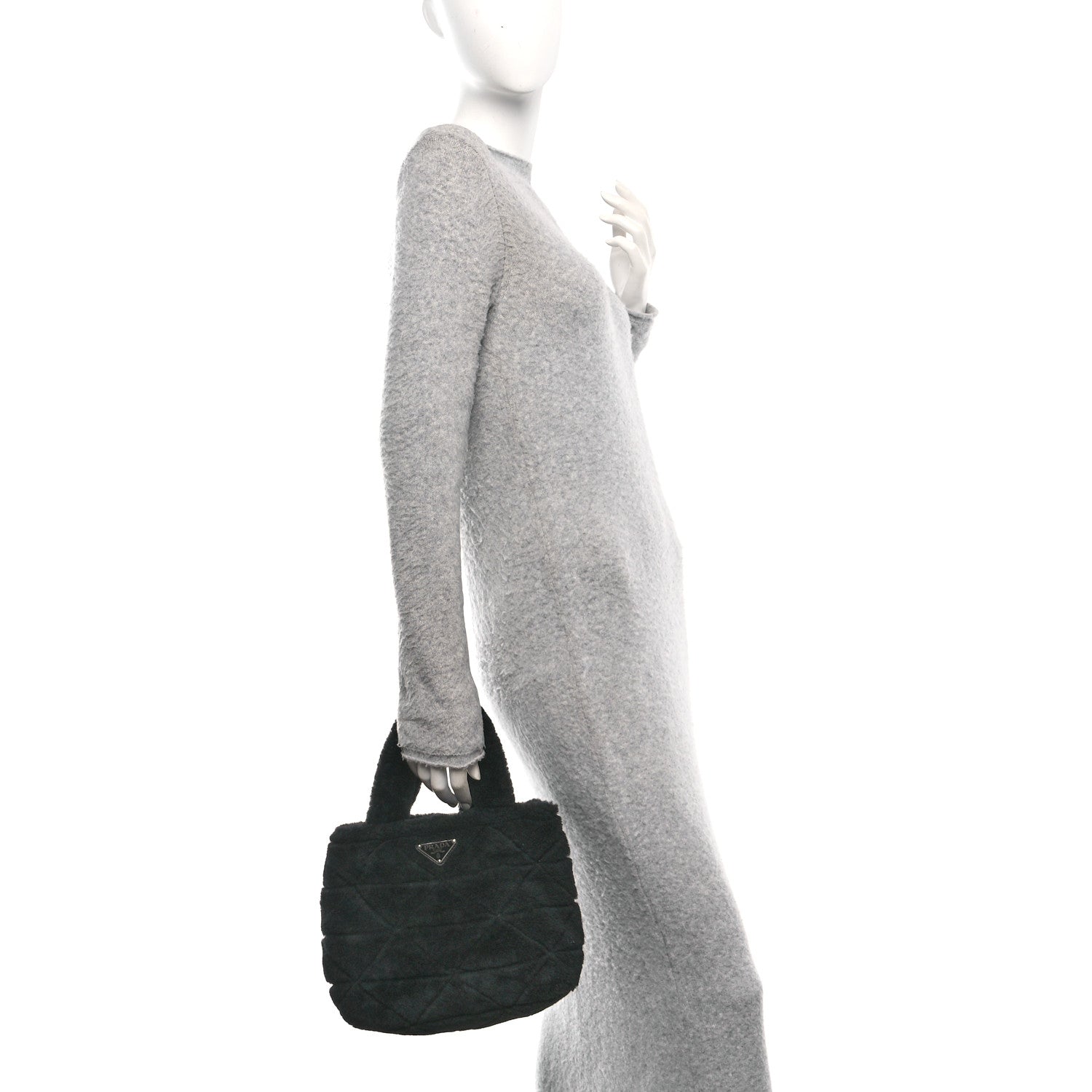 Prada Shearling Nappa Triangle Quilted Patchwork System Tote Black