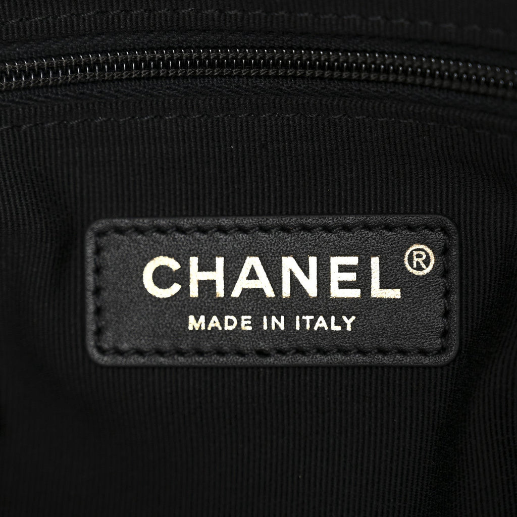 Chanel Suede Calfskin Shiny Lambskin Quilted Coco Base Shopping Bag Beige Black