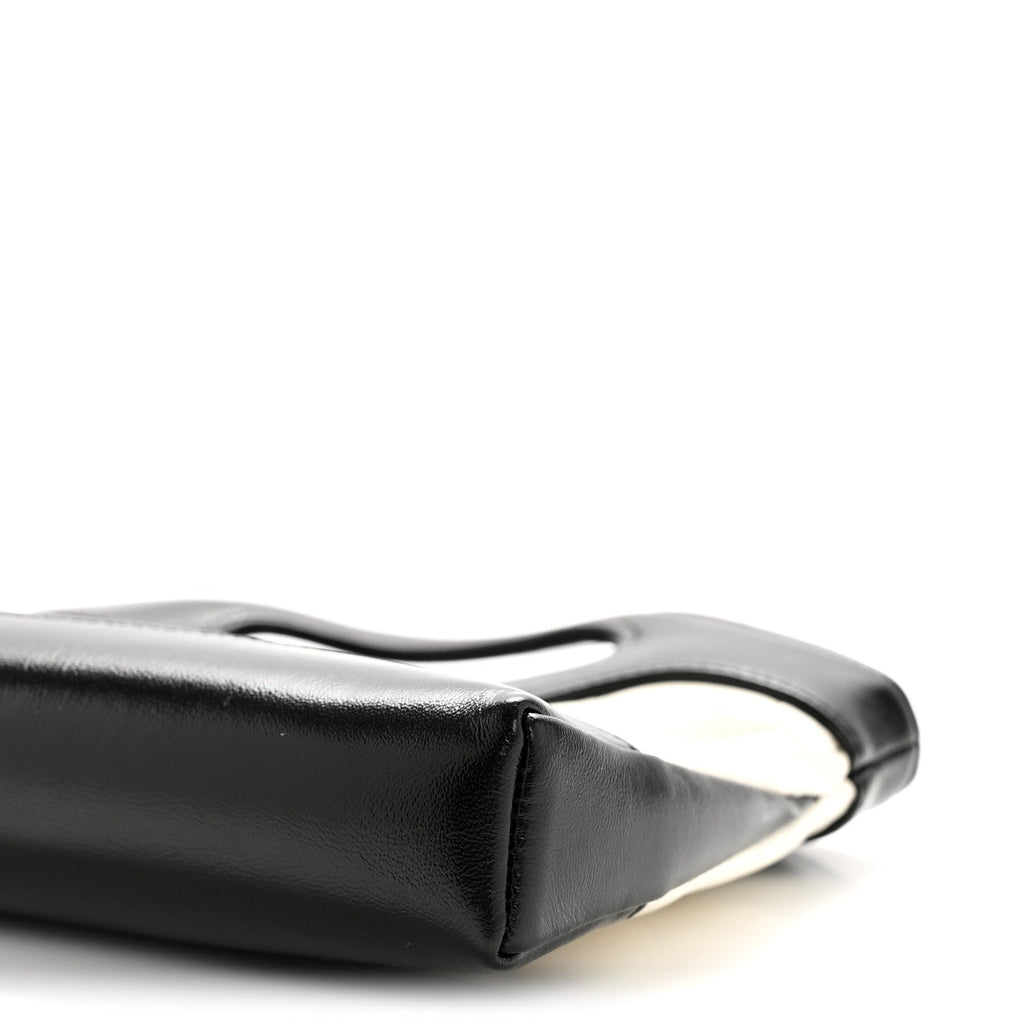 Chanel Shiny Crumpled Calfskin Quilted Nano 31 Shopping Bag White Black