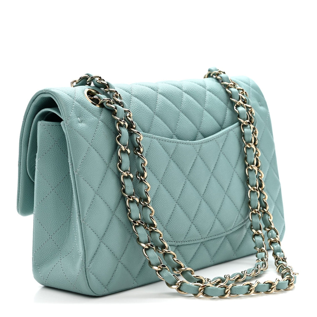 Chanel Caviar Quilted Medium Double Flap Light Blue