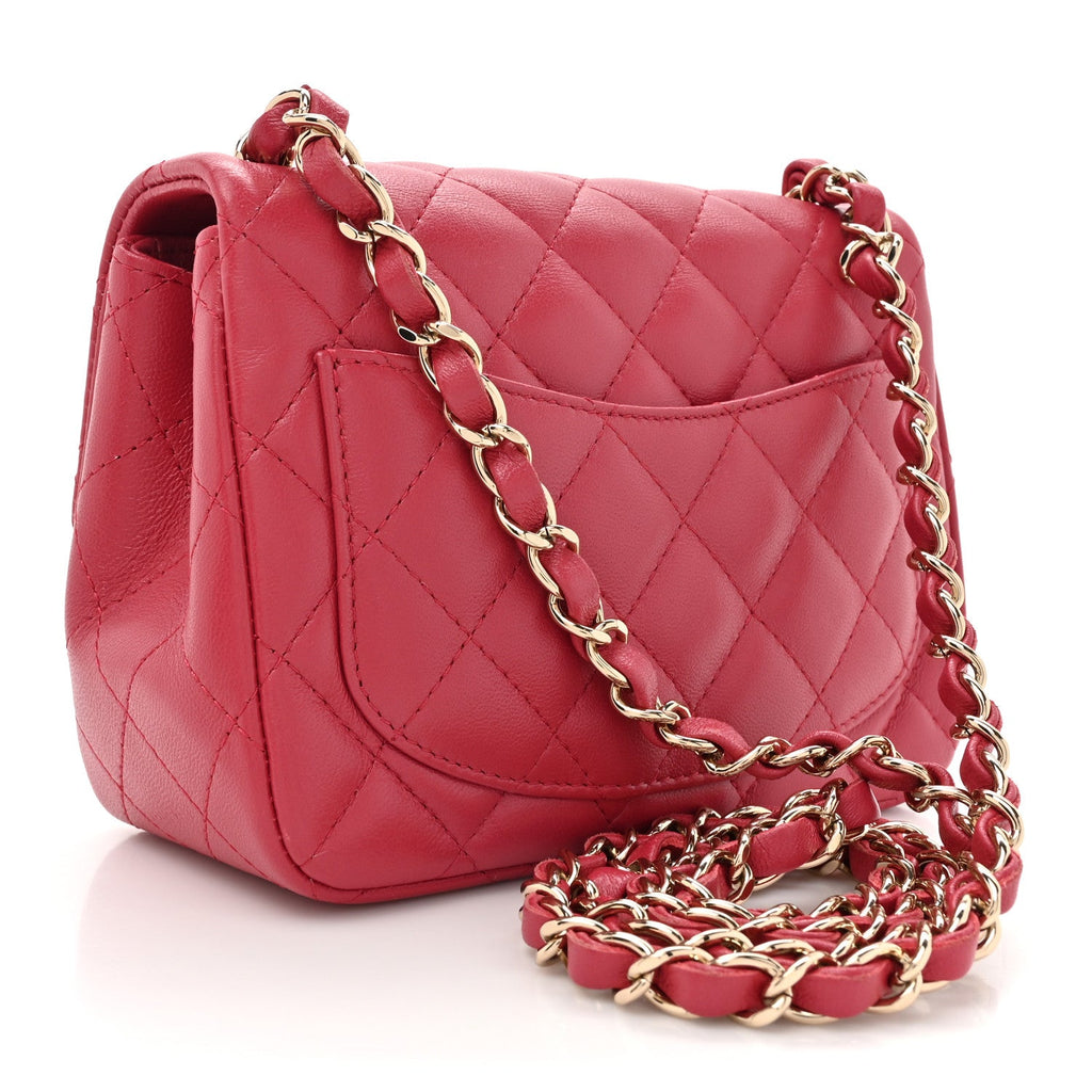 Chanel Lambskin Quilted Mini Square Flap Dark Pink