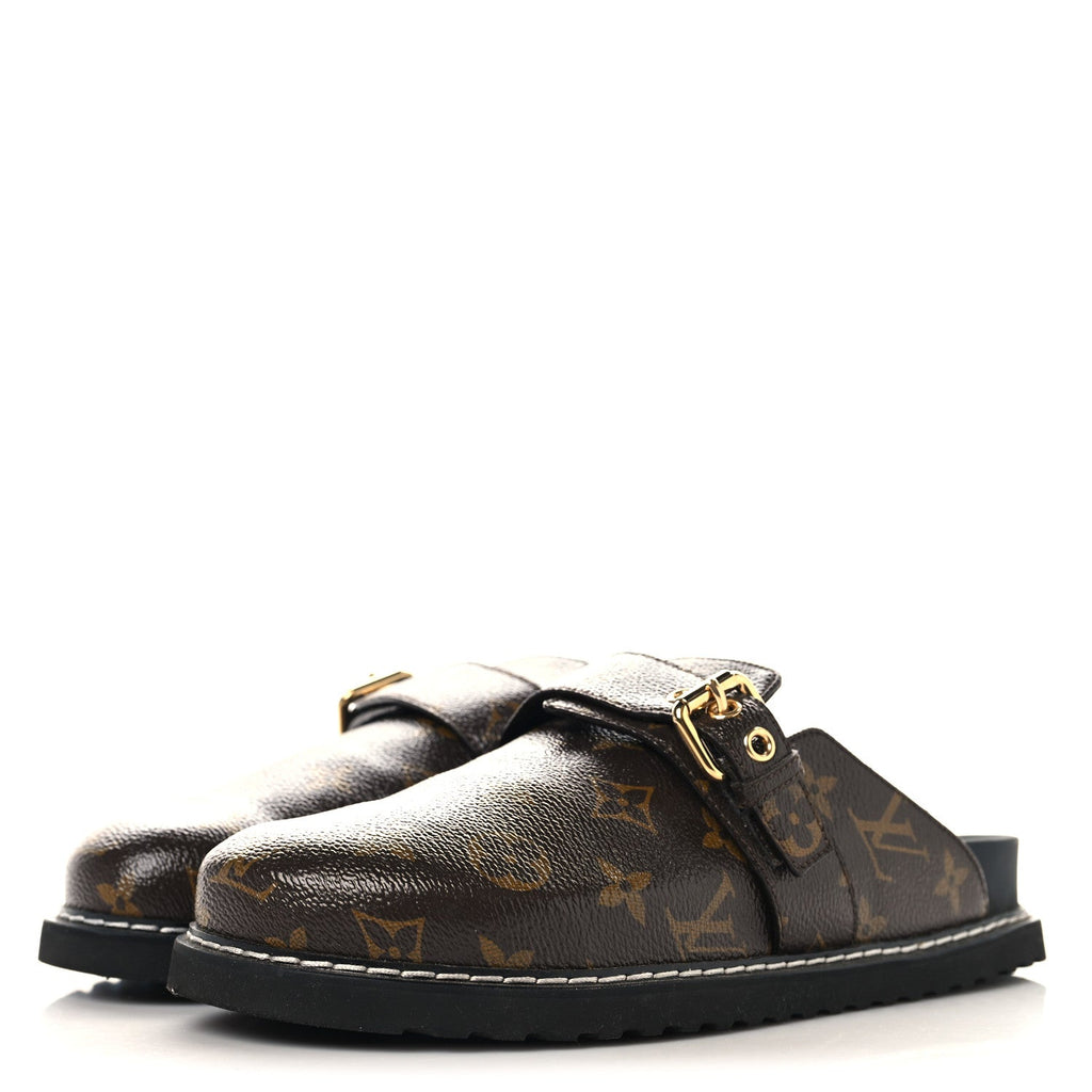 Louis Vuitton Patent Monogram Womens Cosy Flat Comfort Clog Mules 39 Brown