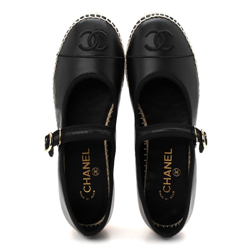 Lambskin Jute Mary Jane Flats 40 Black