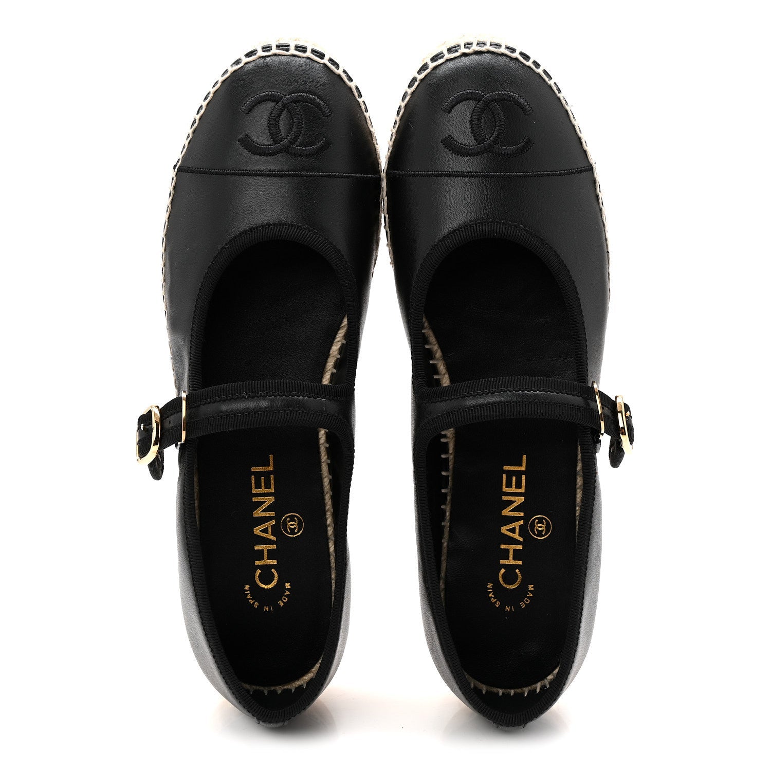 Lambskin Jute Mary Jane Flats 40 Black