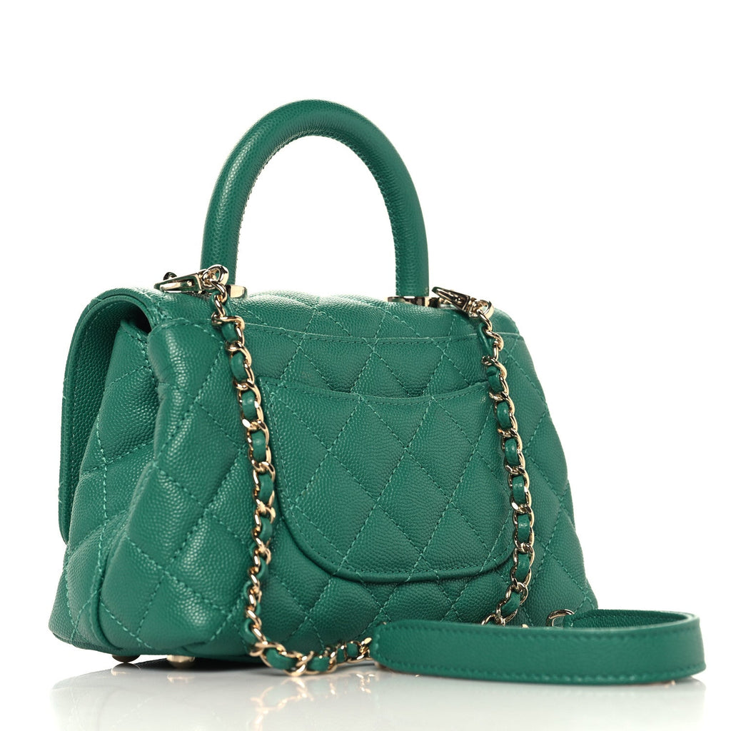 Chanel Caviar Quilted Extra Mini Coco Handle Flap Green
