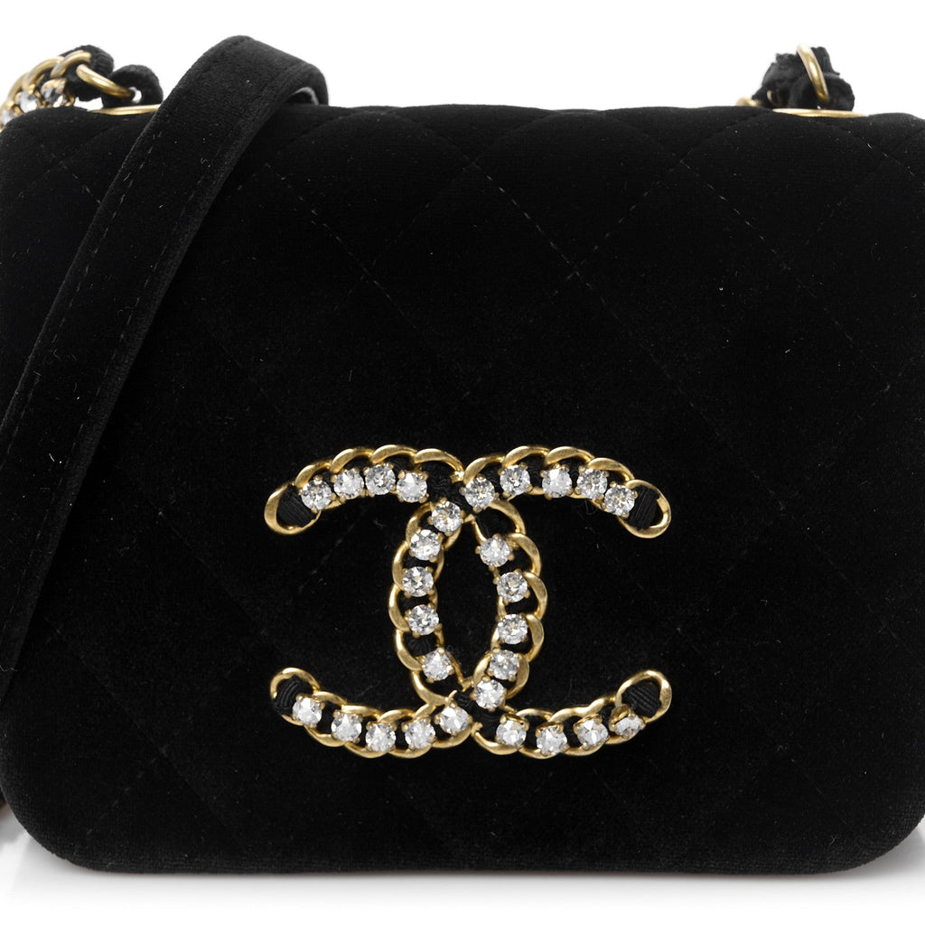 Chanel Velvet Quilted Crystal CC Mini Flap Black
