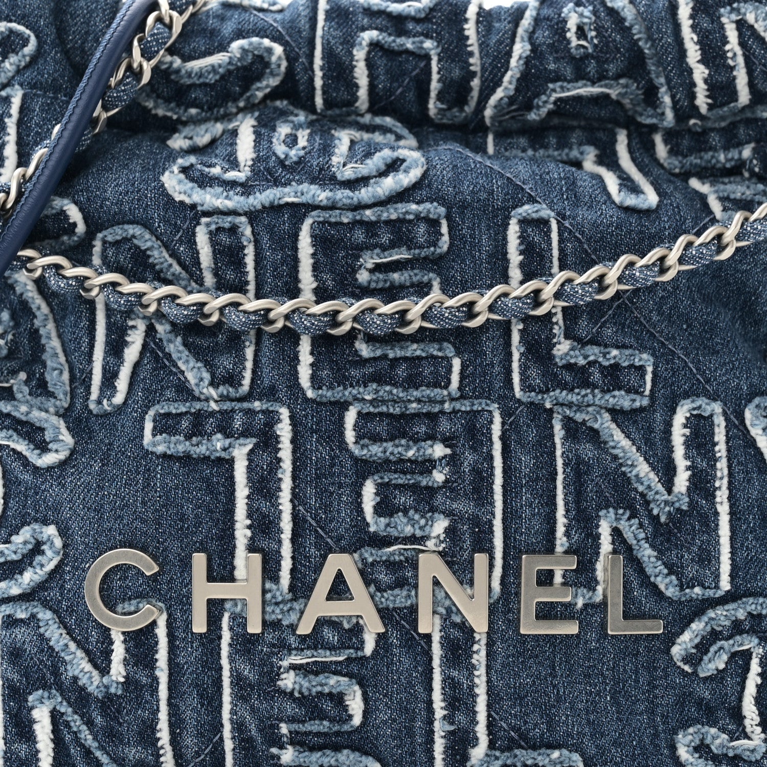 Chanel Washed Denim Logo Embroidered Mini Chanel 22 Blue