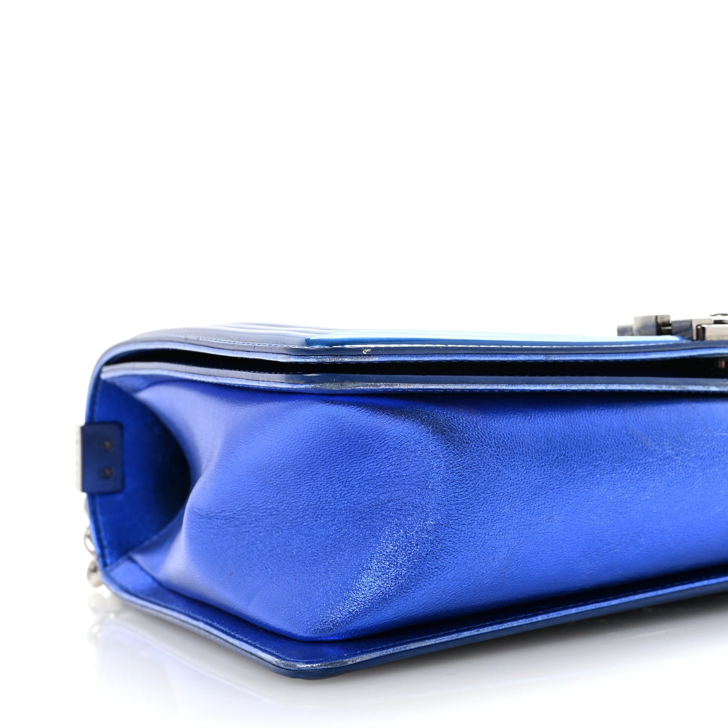 Chanel Metallic Patent Quilted New Medium Boy Flap Blue