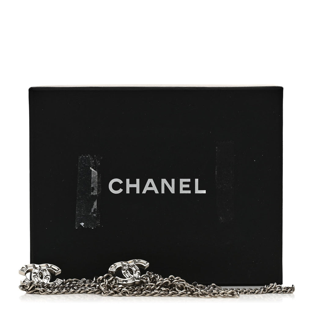 Crystal Baguette CC Chain Drop Earrings Silver