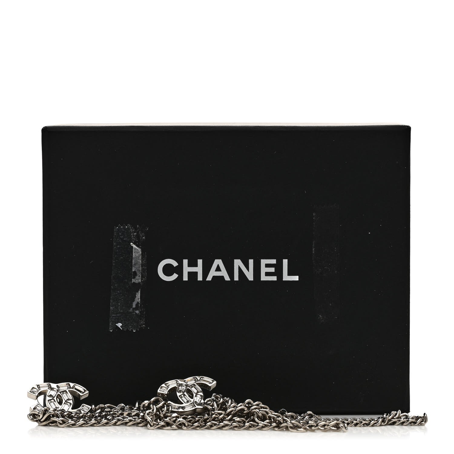 Crystal Baguette CC Chain Drop Earrings Silver
