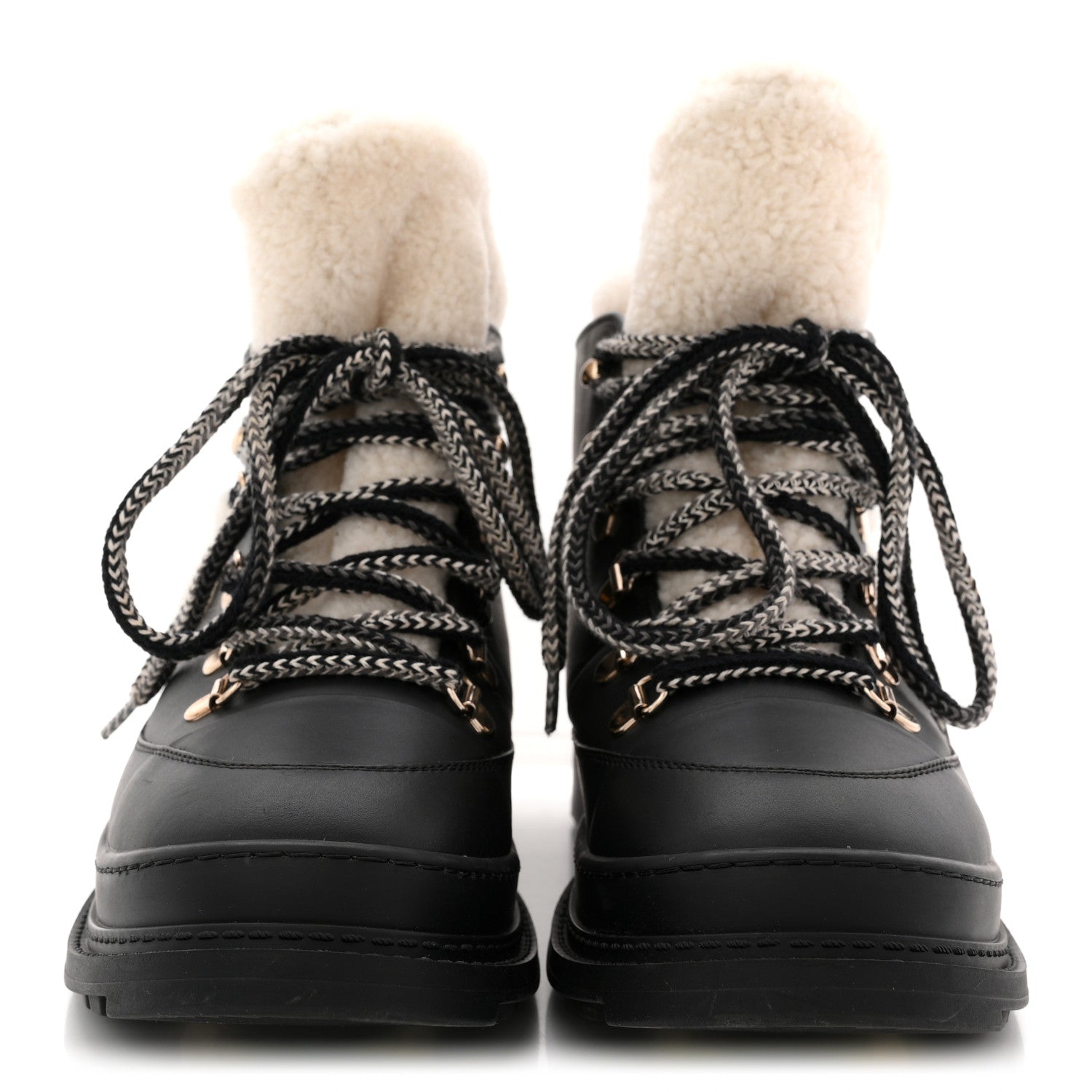 Calfskin Shearling CC Lace Up Boots 38.5 Black