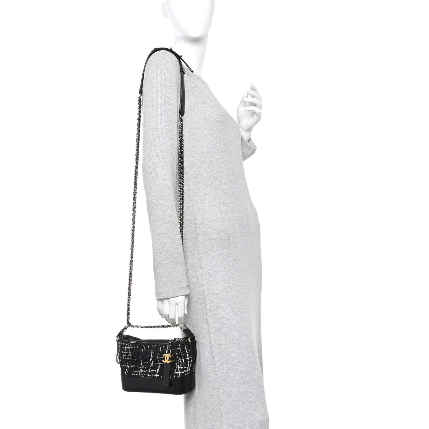 Chanel Tweed Calfskin Small Gabrielle Hobo Black White