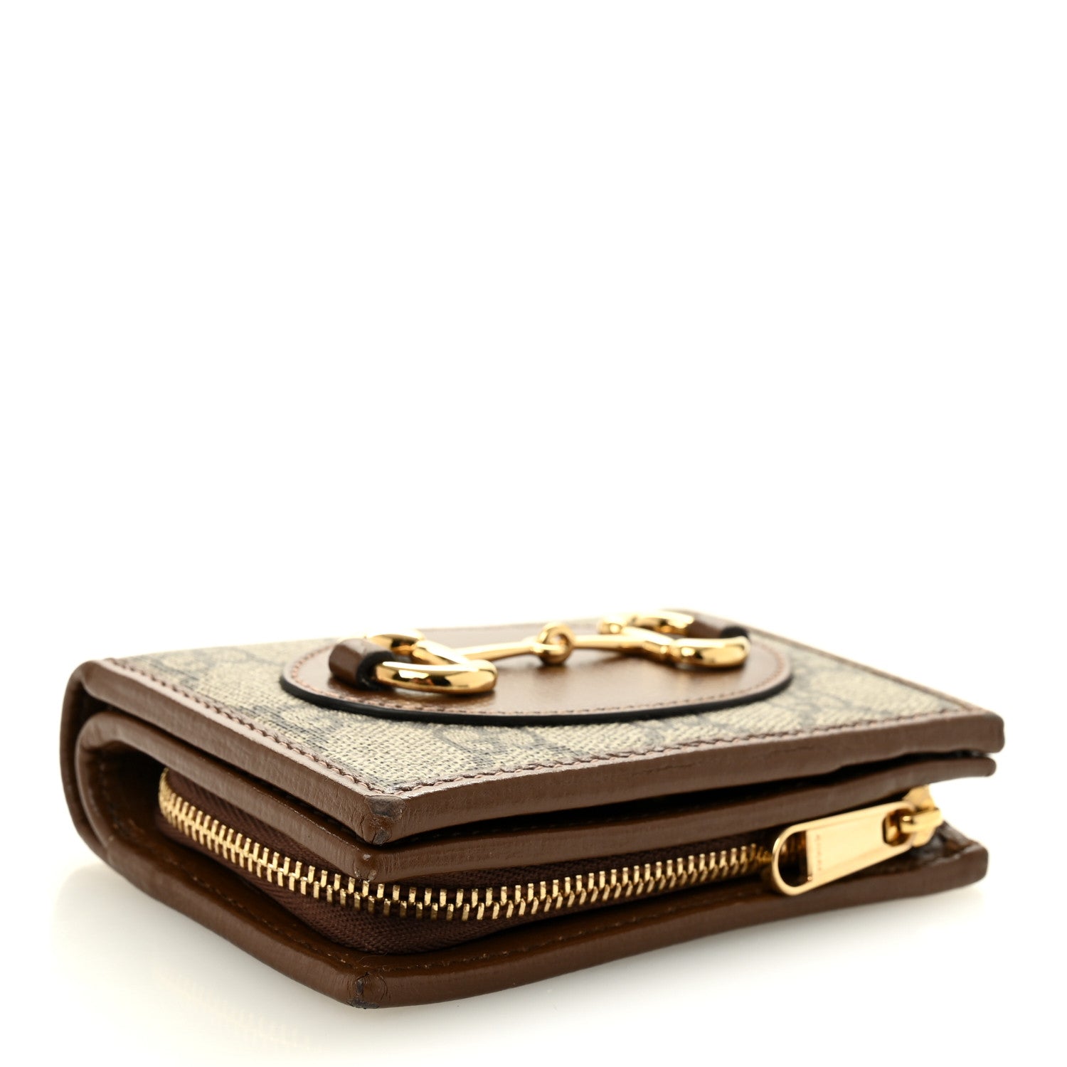 Gucci GG Supreme Monogram Horsebit 1955 Card Case Wallet Beige Ebony Brown Sugar