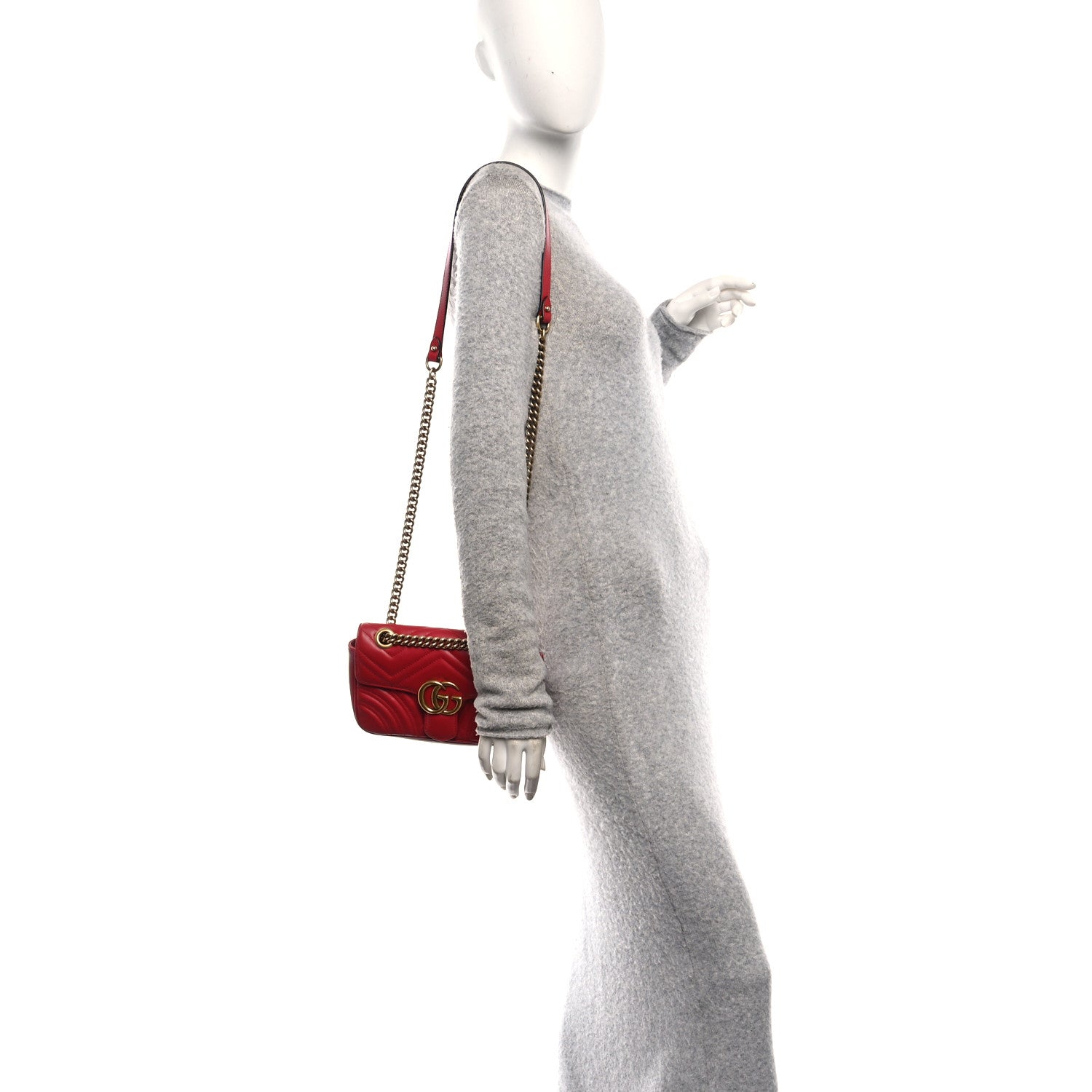 Gucci Calfskin Matelasse Small GG Marmont Shoulder Bag Hibiscus Red