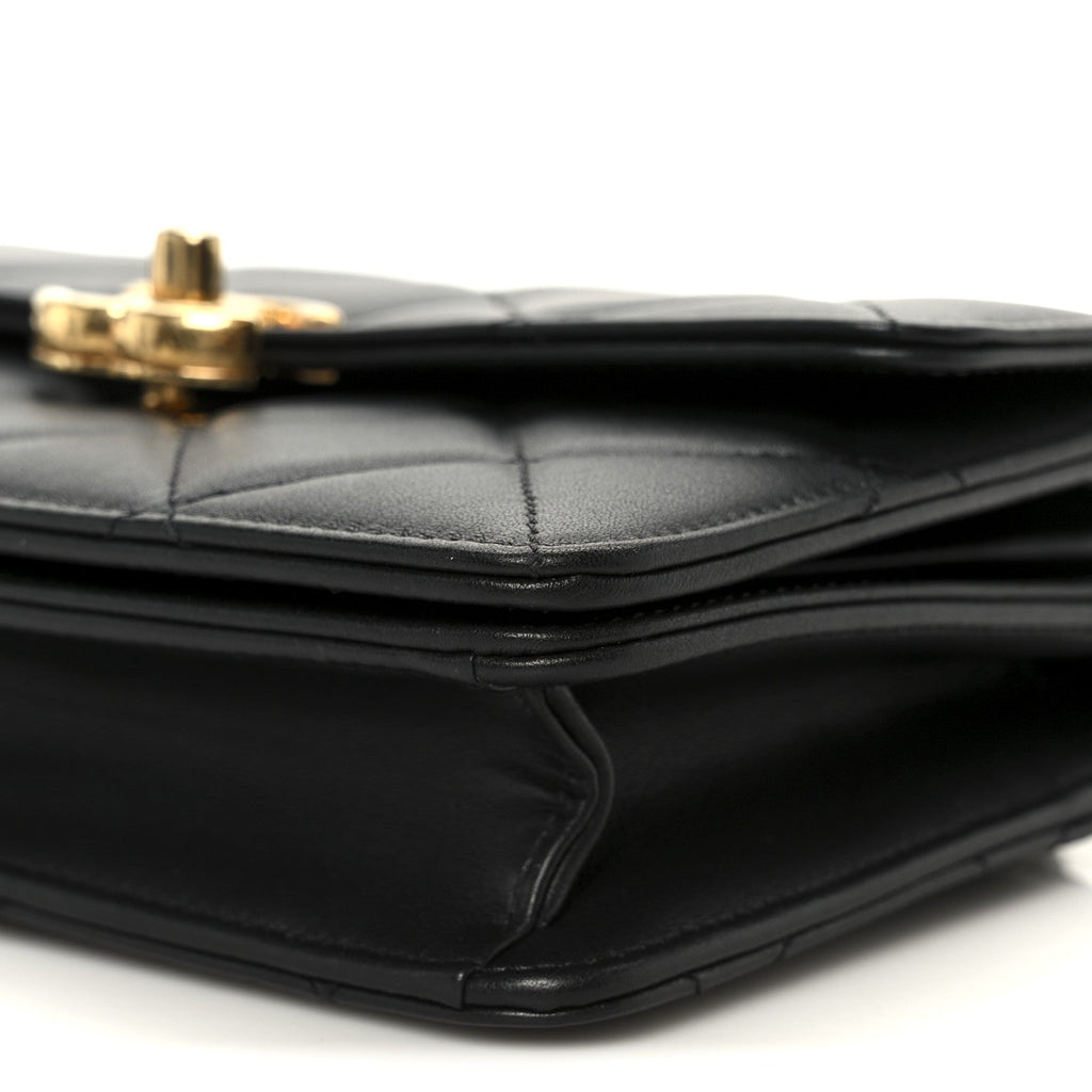 Chanel Shiny Calfskin Quilted Mini Metal Top Handle Flap Black