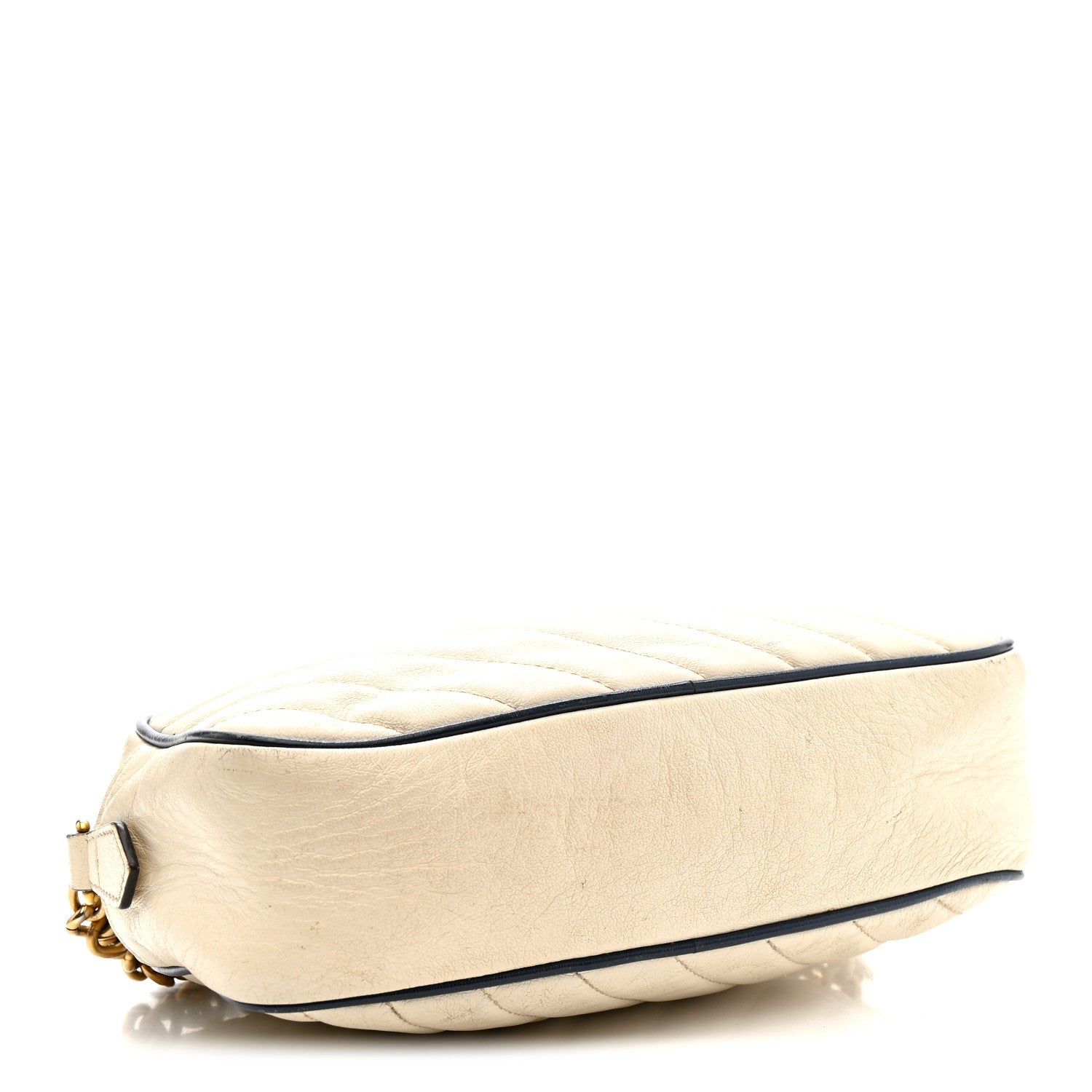 Gucci Vintage Effect Calfskin Matelasse Diagonal Small Torchon GG Marmont Chain Shoulder Bag Mystic White Blue Agata