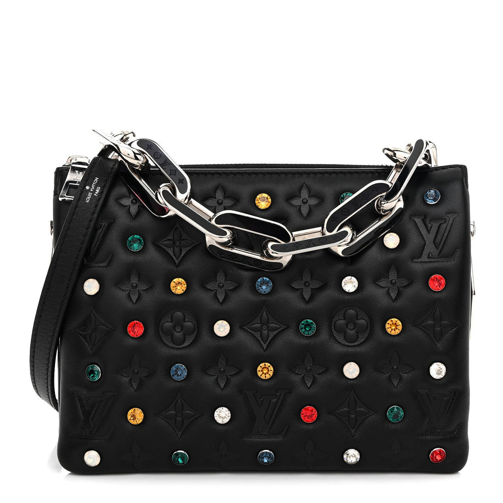 Louis Vuitton Lambskin Monogram Crystal Embossed Embellished Coussin BB Black