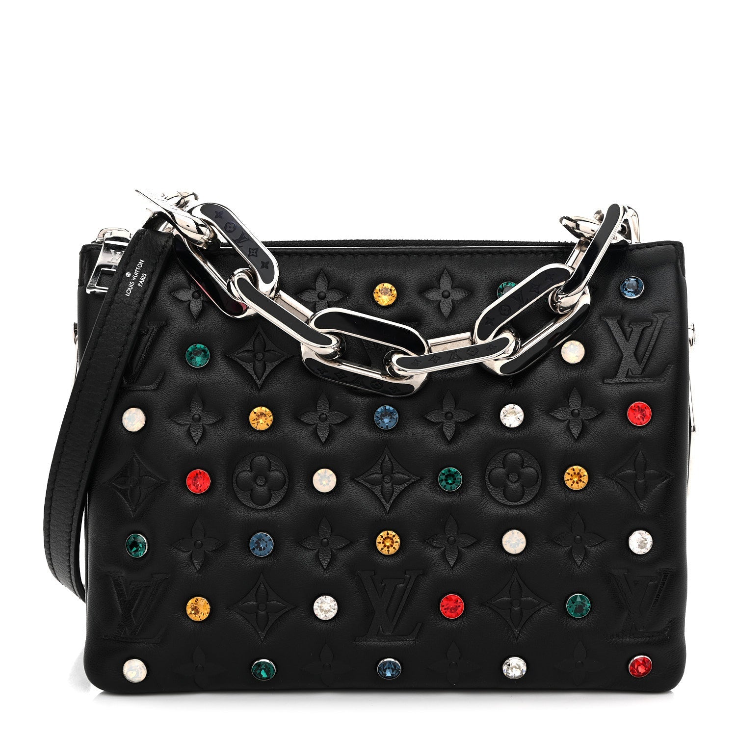 Louis Vuitton Lambskin Monogram Crystal Embossed Embellished Coussin BB Black