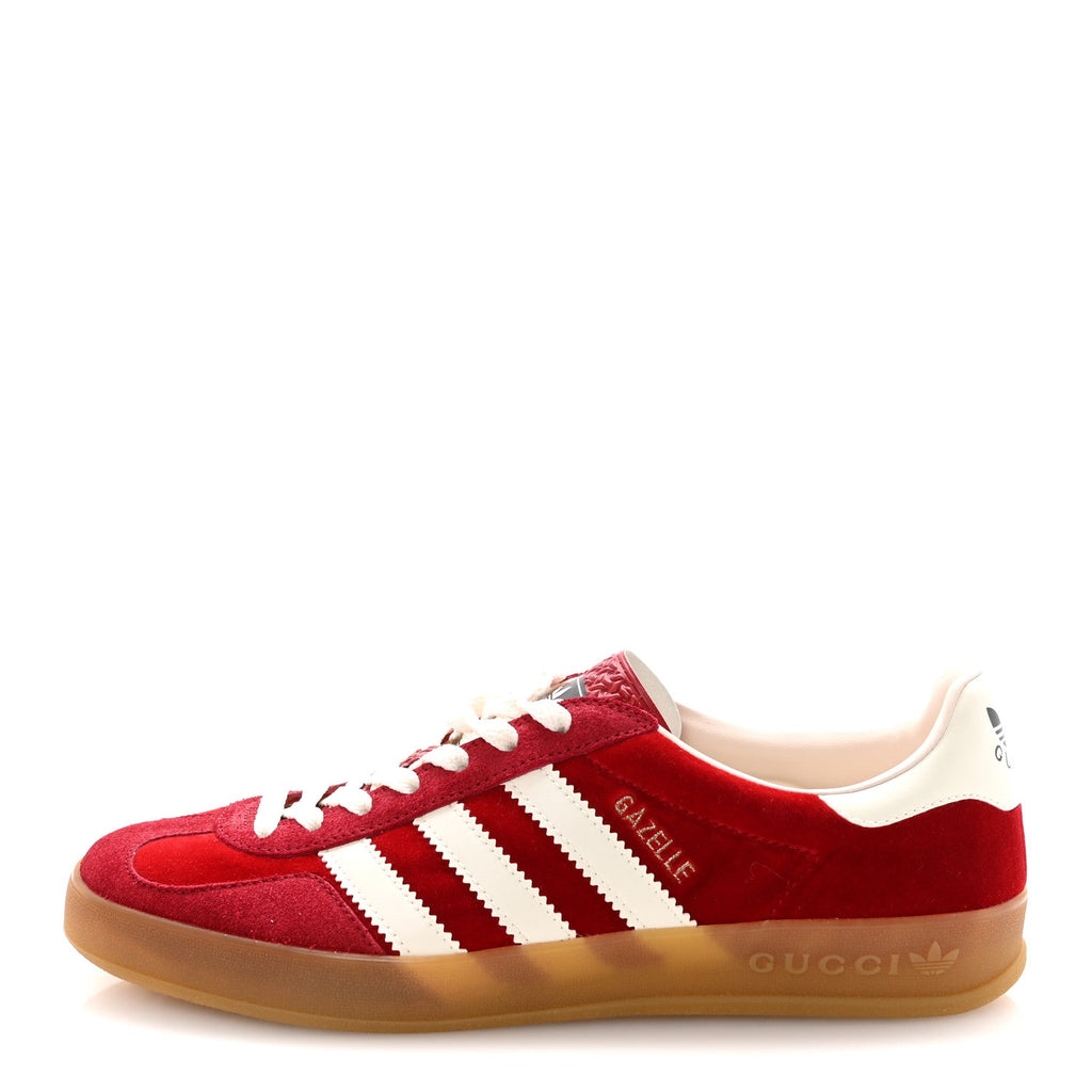 Gucci X ADIDAS Softy Velvet Suede Madeira Demetra Mens Gazelle Sneakers 8 Vulcanic Red Off White Hibiscus Red
