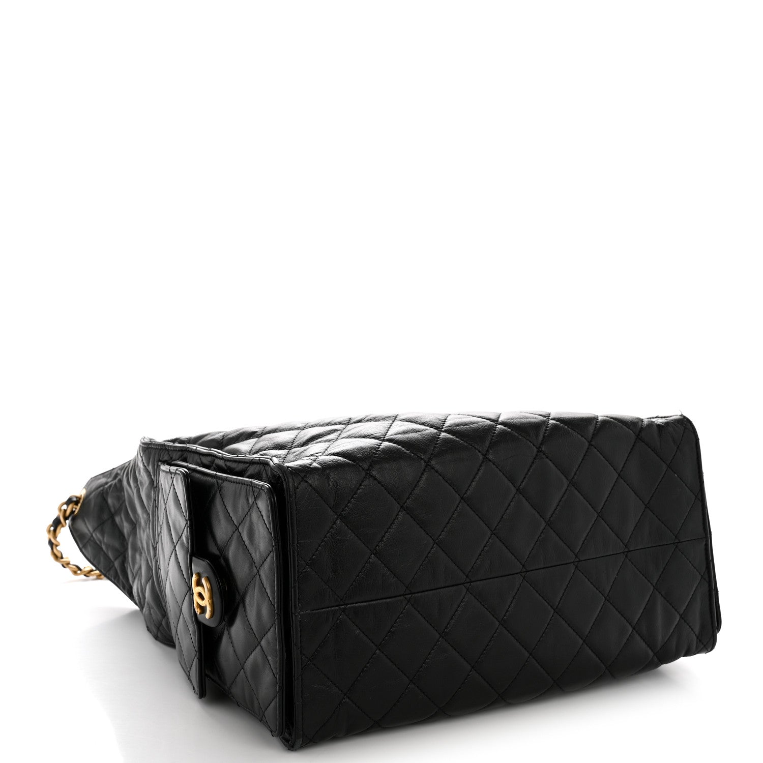 Chanel Shiny Crumpled Calfskin Quilted Medium Chanel 25 Handbag Black