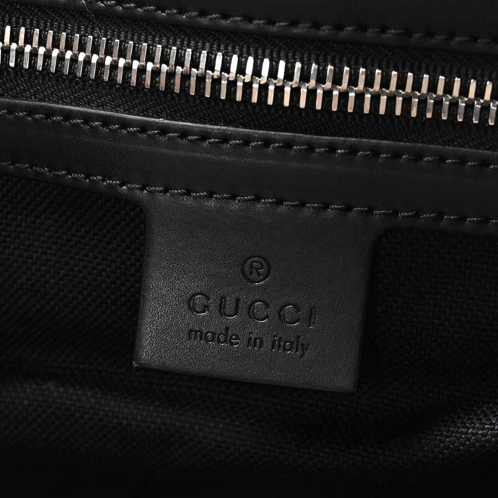 Gucci Soft GG Supreme Monogram Appia Calfskin Web Large Carry On Duffle Bag Black Grey