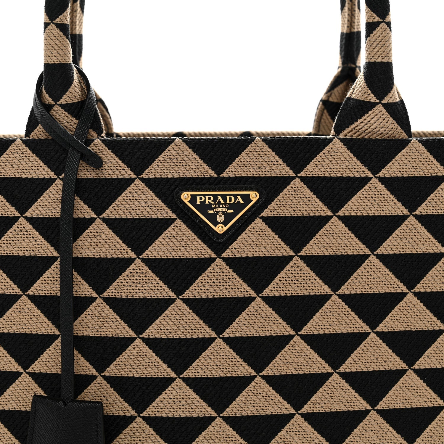 Prada Jacquard Saffiano Triangolo Symbole Embroidered Large Tote Black Corda