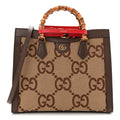 Gucci Monogram Jumbo GG Textured Dollar Calfskin Medium Diana Tote Bag Camel Ebony New Acero Pomegranate Red
