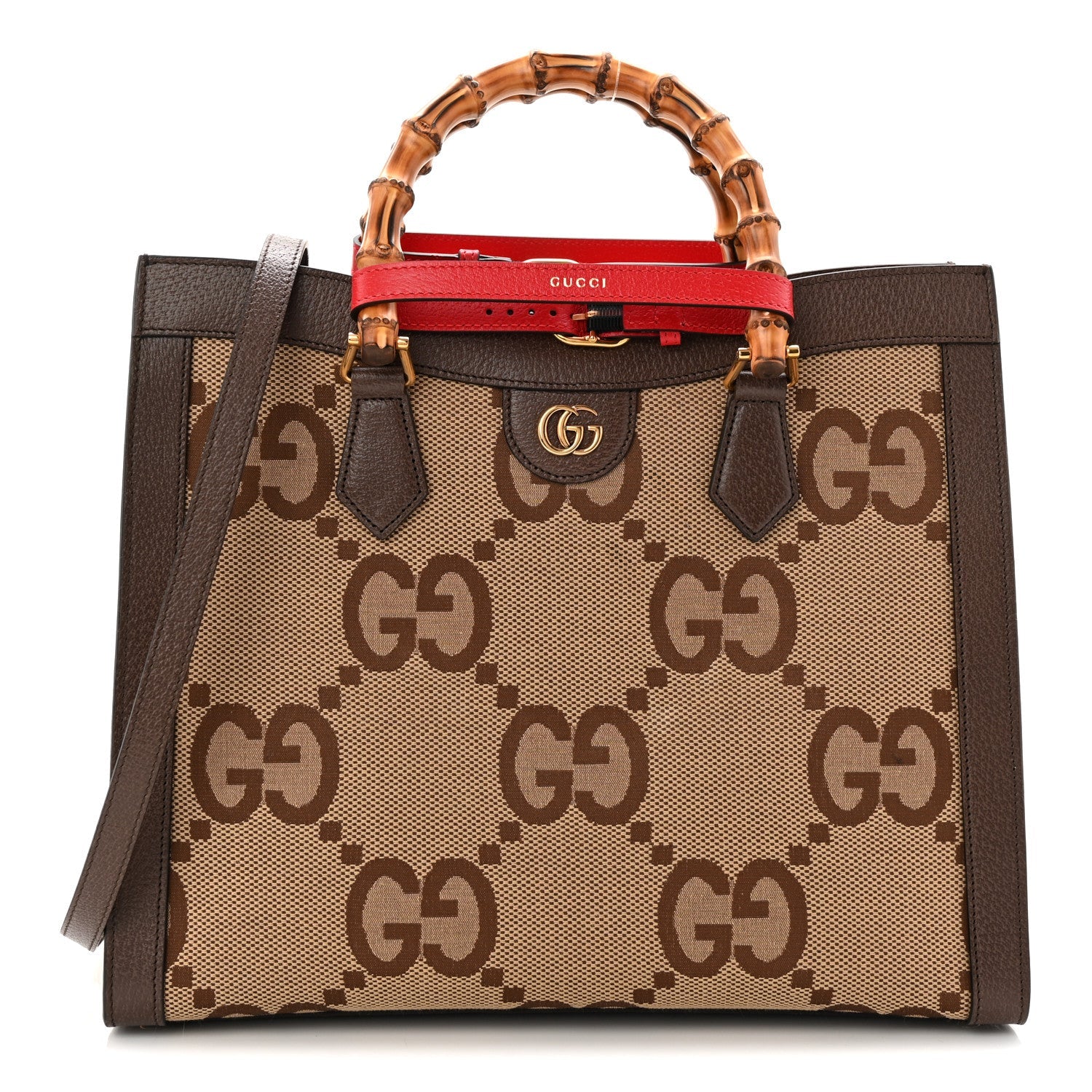 Gucci Monogram Jumbo GG Textured Dollar Calfskin Medium Diana Tote Bag Camel Ebony New Acero Pomegranate Red