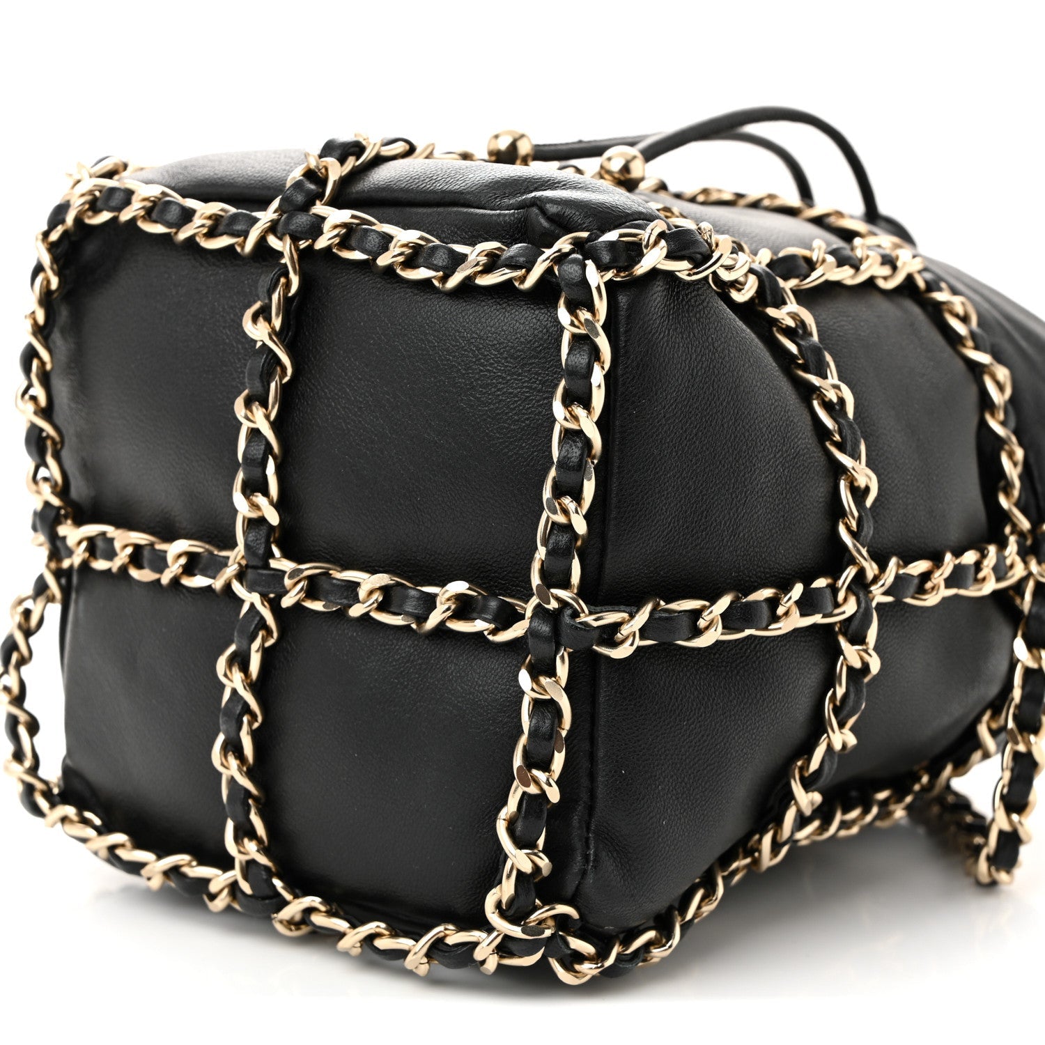 Chanel Lambskin Bucket Chain Drawstring Bag Black