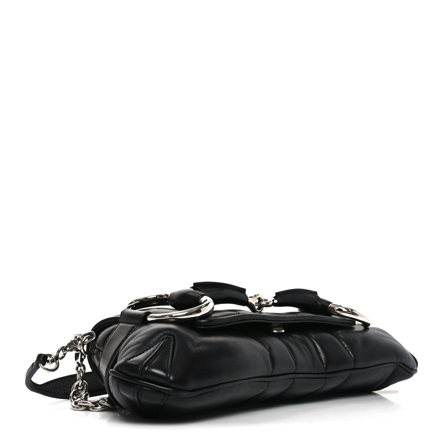 Gucci Nappa Vertical Matelasse Medium Maxi Horsebit Chain Shoulder Bag Black