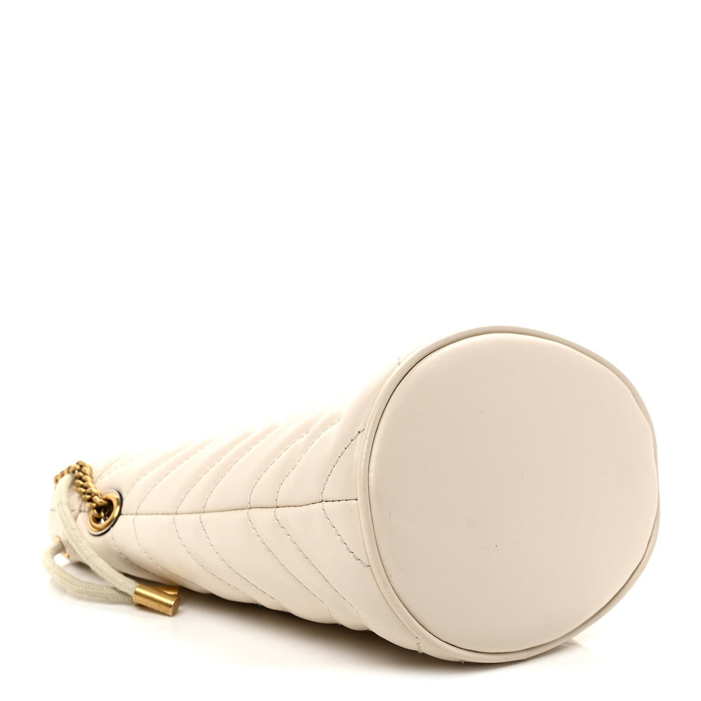 Gucci Calfskin Matelasse Mini GG Marmont 2.0 Bucket Bag White