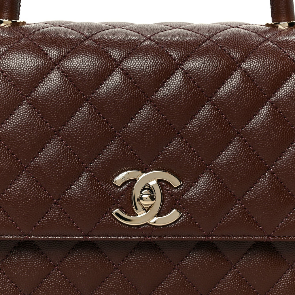 Chanel Caviar Quilted Small Coco Handle Flap Dark Brown