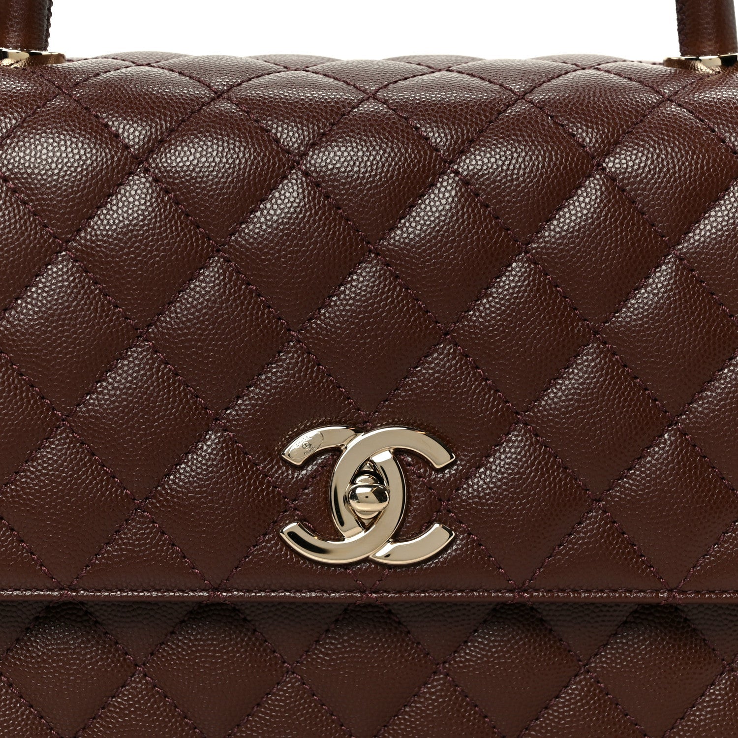 Chanel Caviar Quilted Small Coco Handle Flap Dark Brown