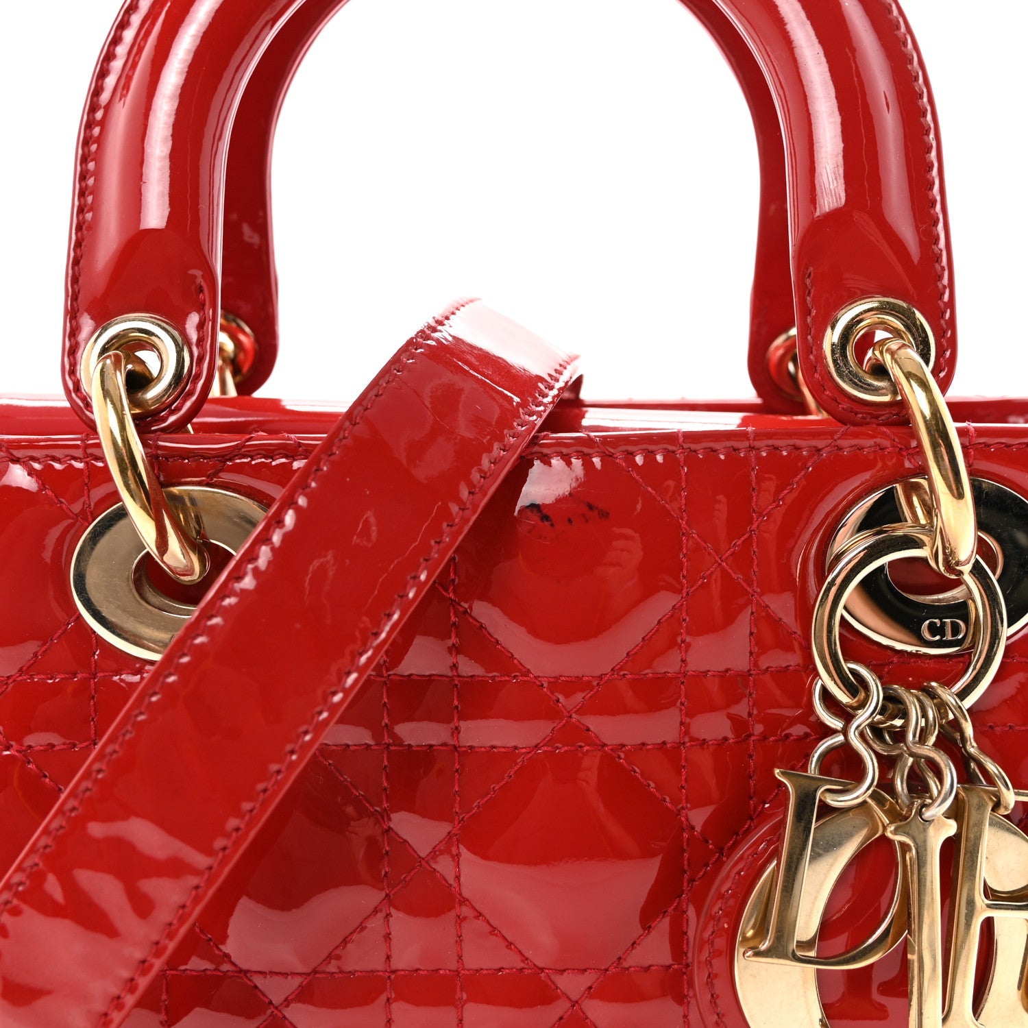 Christian Dior Patent Cannage Small Lady Dior Red