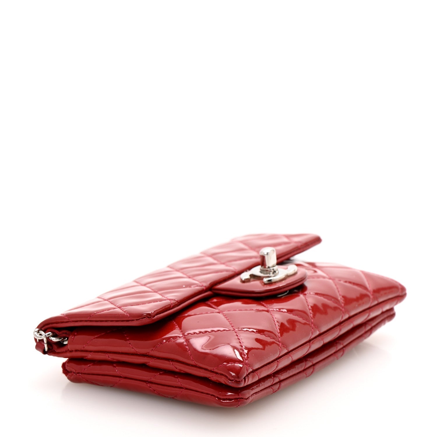 Chanel Patent Quilted Mini Flap Clutch With Chain  Red