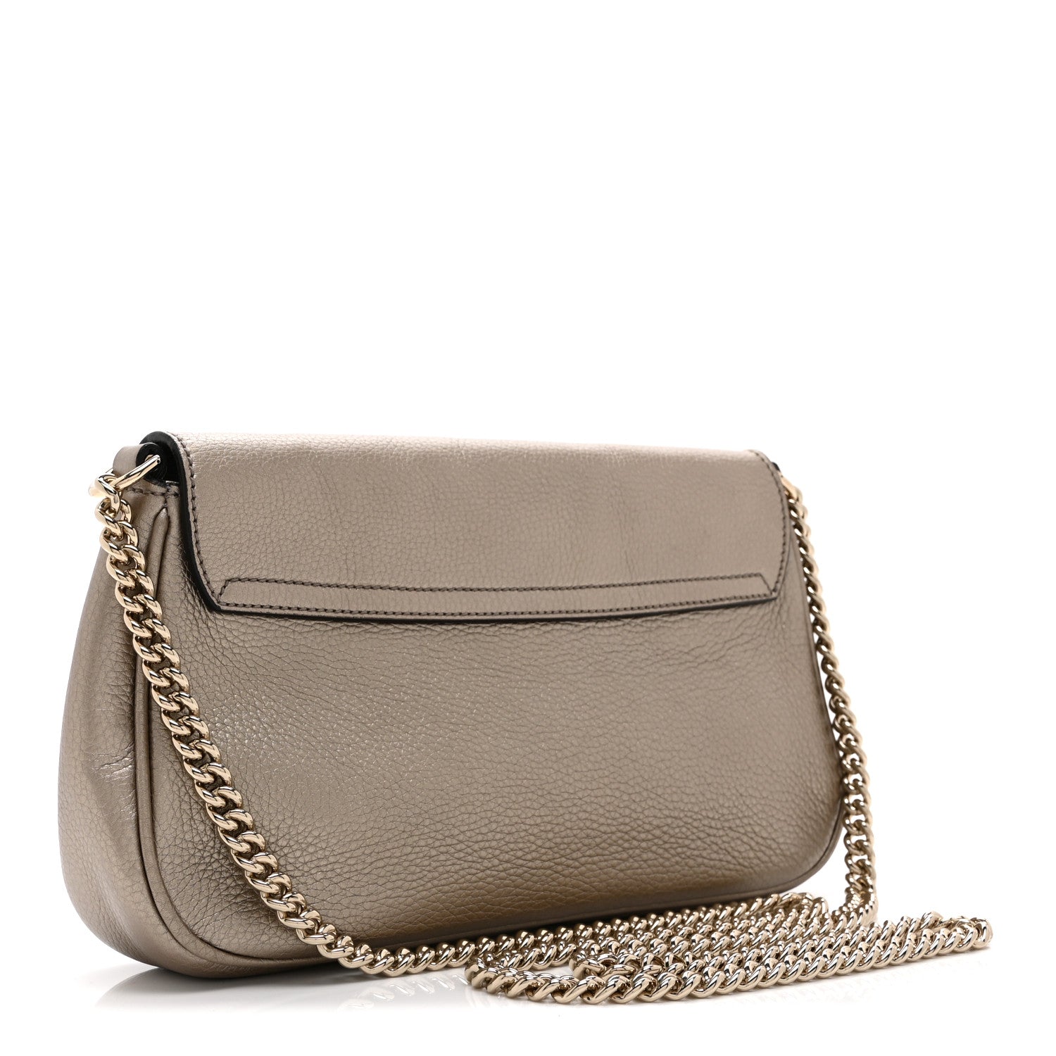 Gucci Metallic Pebbled Calfskin Medium Soho Flap Crossbody Golden Beige