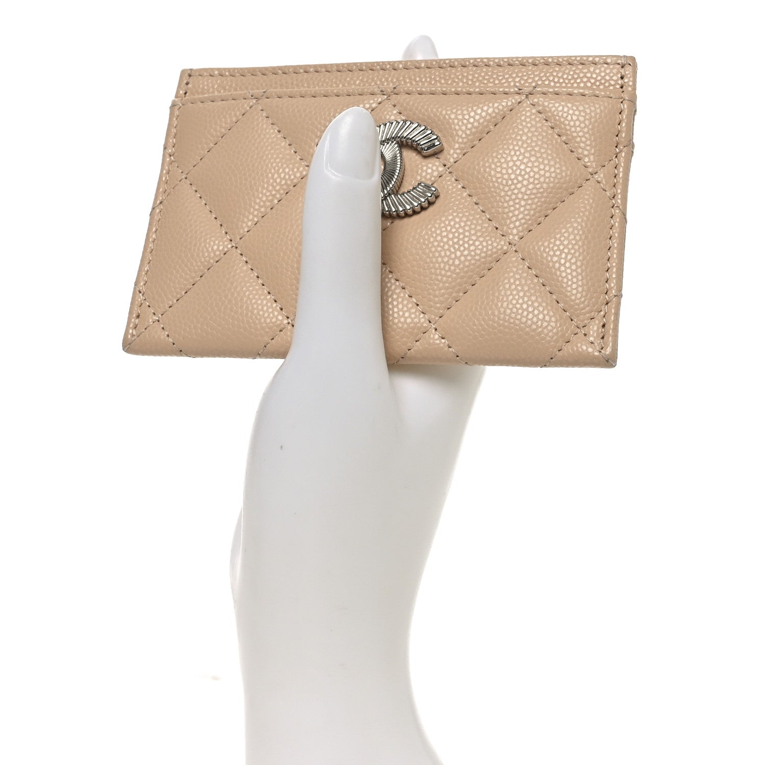 Caviar Quilted Textured CC Card Holder Beige