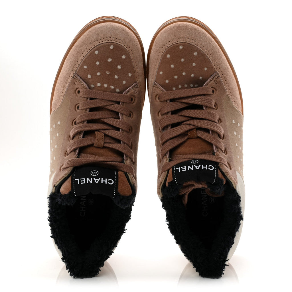 Fabric Suede Calfskin Logo Sneakers 40 Light Beige