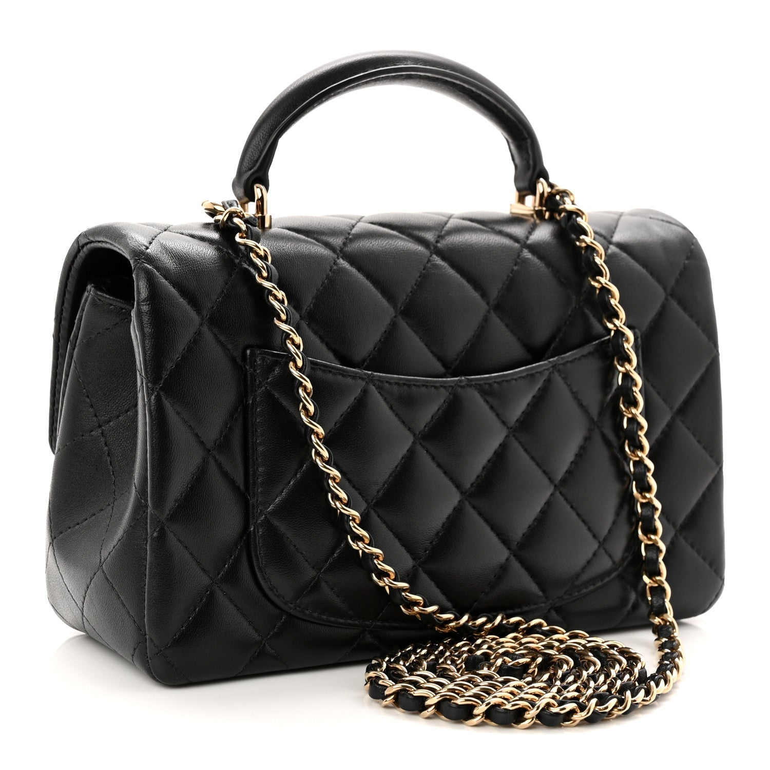 Chanel Lambskin Quilted Mini Top Handle Rectangular Flap Black